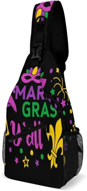 Casual Sling Bag Backpack, Rope Bag, for Mardi Gras Pattern Shoulder Chest Crossbody Bag, Carry On Bag, Ipad Casual Carrying Tote Case Crossbody Travel Bag for Man/Women
