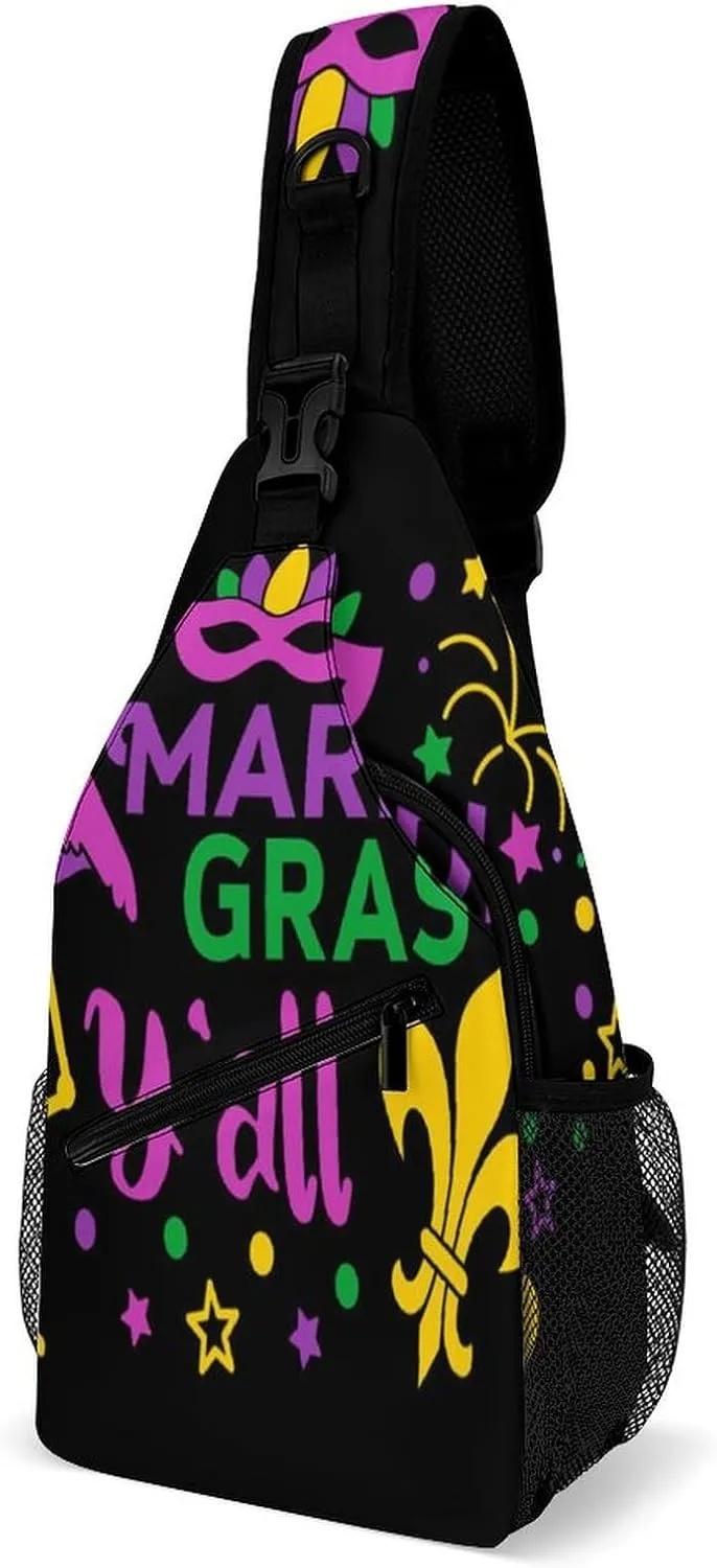 Casual Sling Bag Backpack, Rope Bag, for Mardi Gras Pattern Shoulder Chest Crossbody Bag, Carry On Bag, Ipad Casual Carrying Tote Case Crossbody Travel Bag for Man/Women