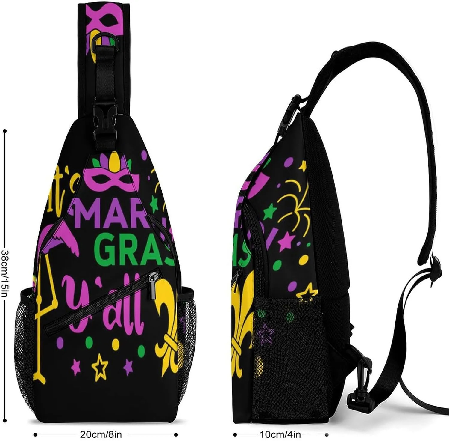 Casual Sling Bag Backpack, Rope Bag, for Mardi Gras Pattern Shoulder Chest Crossbody Bag, Carry On Bag, Ipad Casual Carrying Tote Case Crossbody Travel Bag for Man/Women