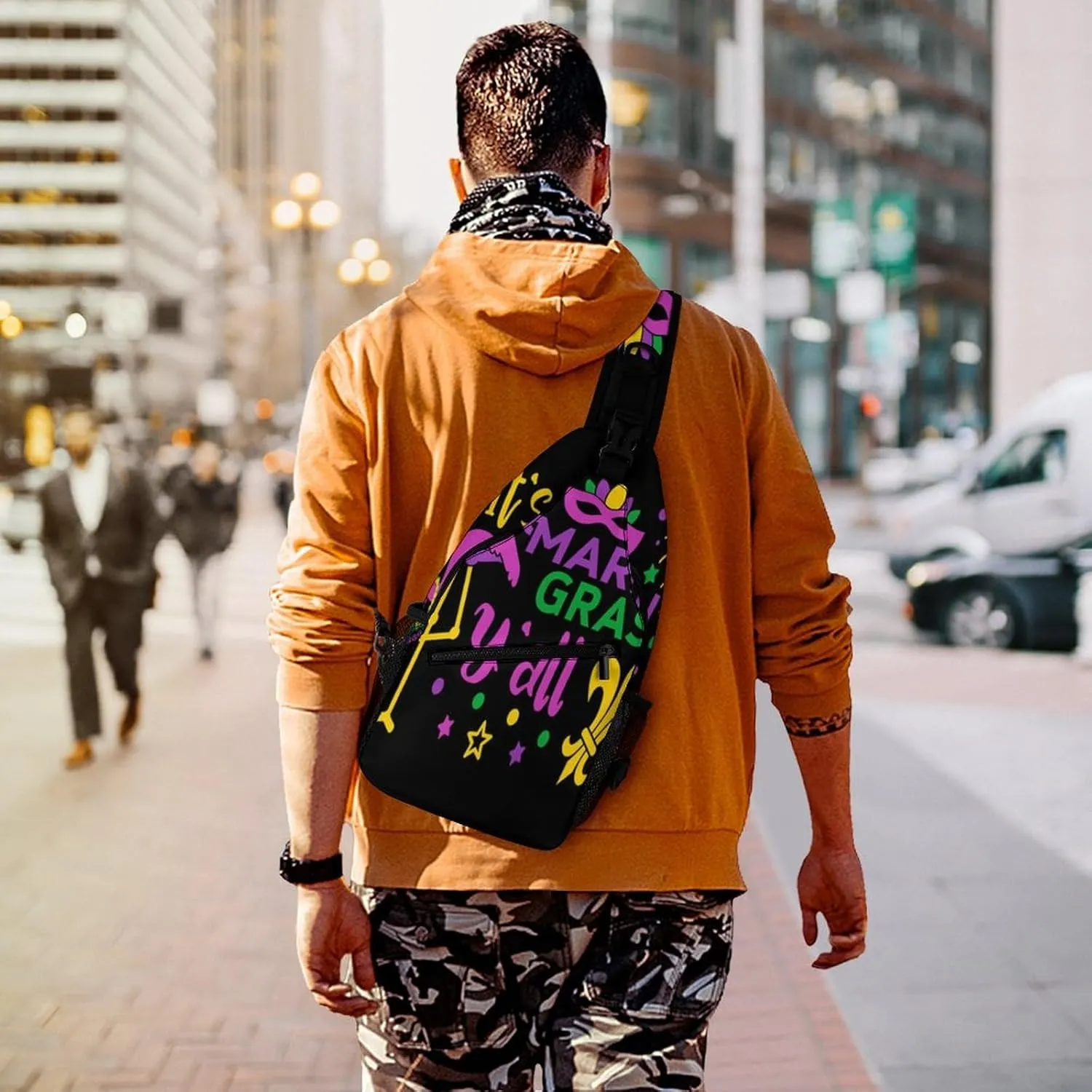 Casual Sling Bag Backpack, Rope Bag, for Mardi Gras Pattern Shoulder Chest Crossbody Bag, Carry On Bag, Ipad Casual Carrying Tote Case Crossbody Travel Bag for Man/Women