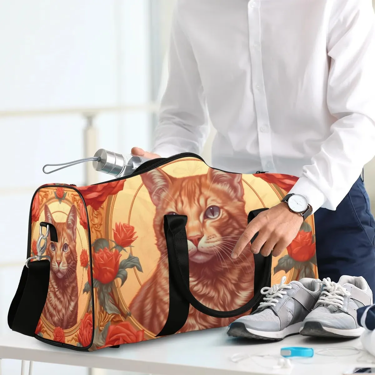 Cat Themed Travel Duffel Bag for Women Men Waterproof Foldable Overnight Weekender Bag Large Capacity Sports Gym Bag