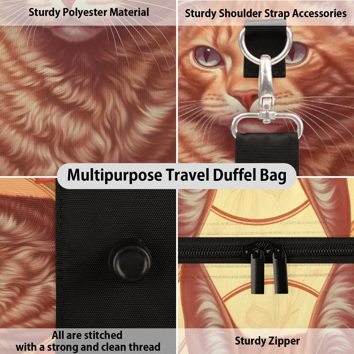 Cat Themed Travel Duffel Bag for Women Men Waterproof Foldable Overnight Weekender Bag Large Capacity Sports Gym Bag