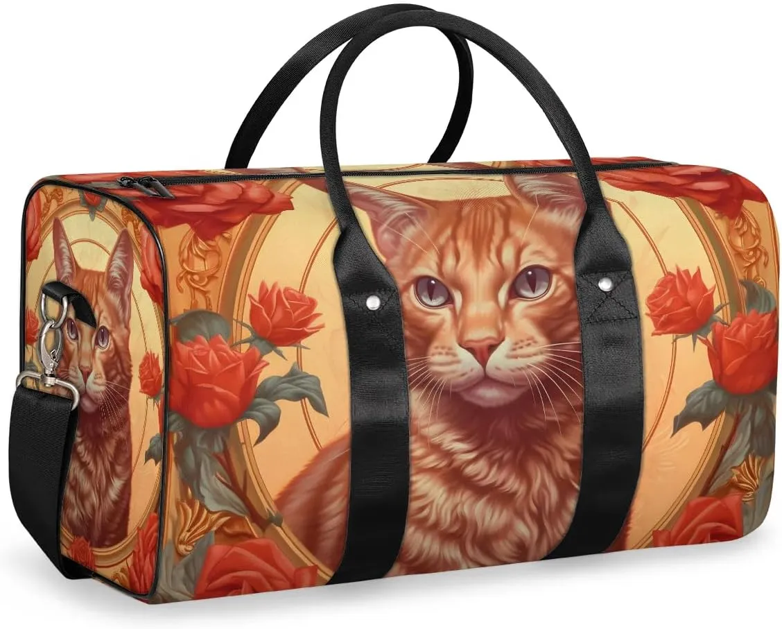 Cat Themed Travel Duffel Bag for Women Men Waterproof Foldable Overnight Weekender Bag Large Capacity Sports Gym Bag