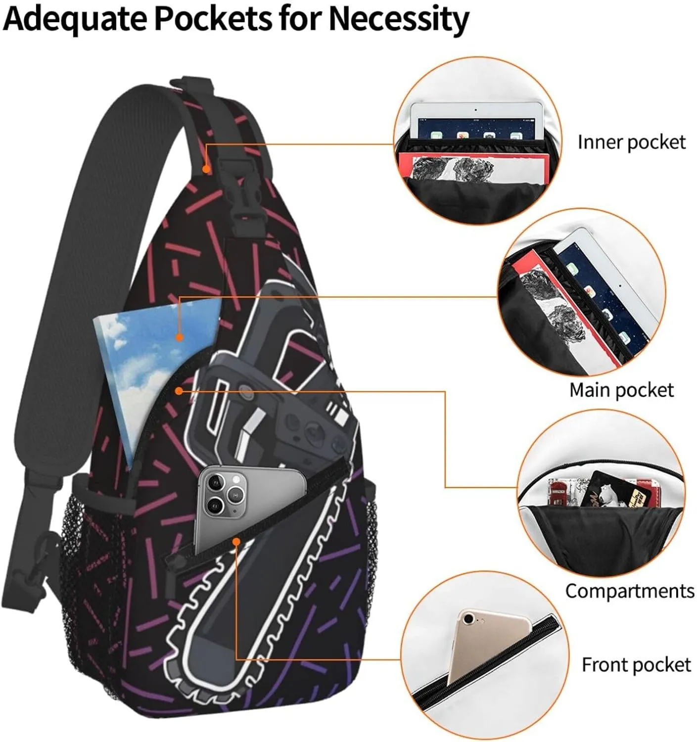 Chainsaw Chain Cut Danger Equipment Small Crossbody Backpack Sling Bag For Men Women Mini One Shoulder Chest Bags Gym Sport Travel Hiking Daypack