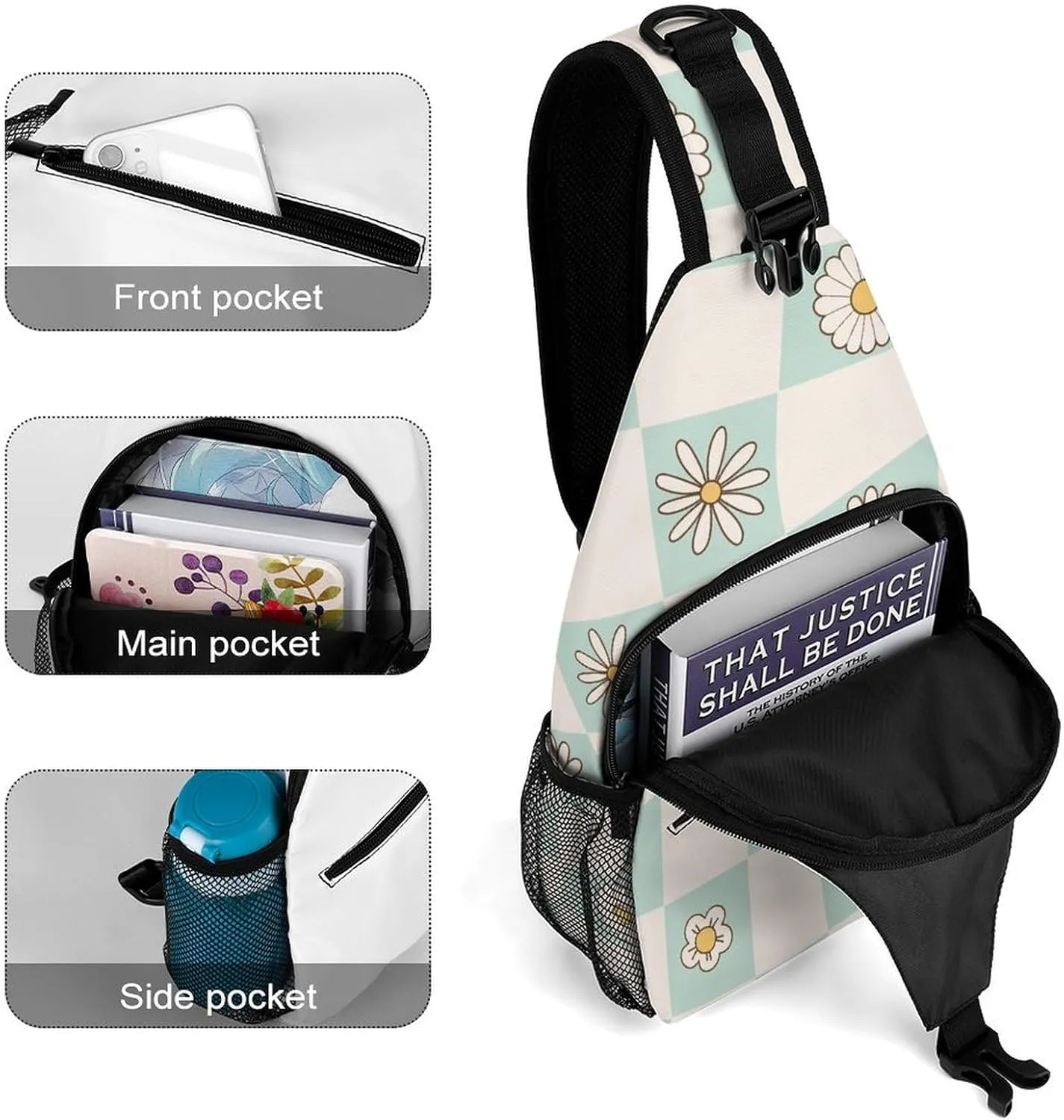 Checkerboard-style-retro Crossbody Sling Backpack, Shoulder Bag Chest Bag for Travel Sport Running, 38x20cm