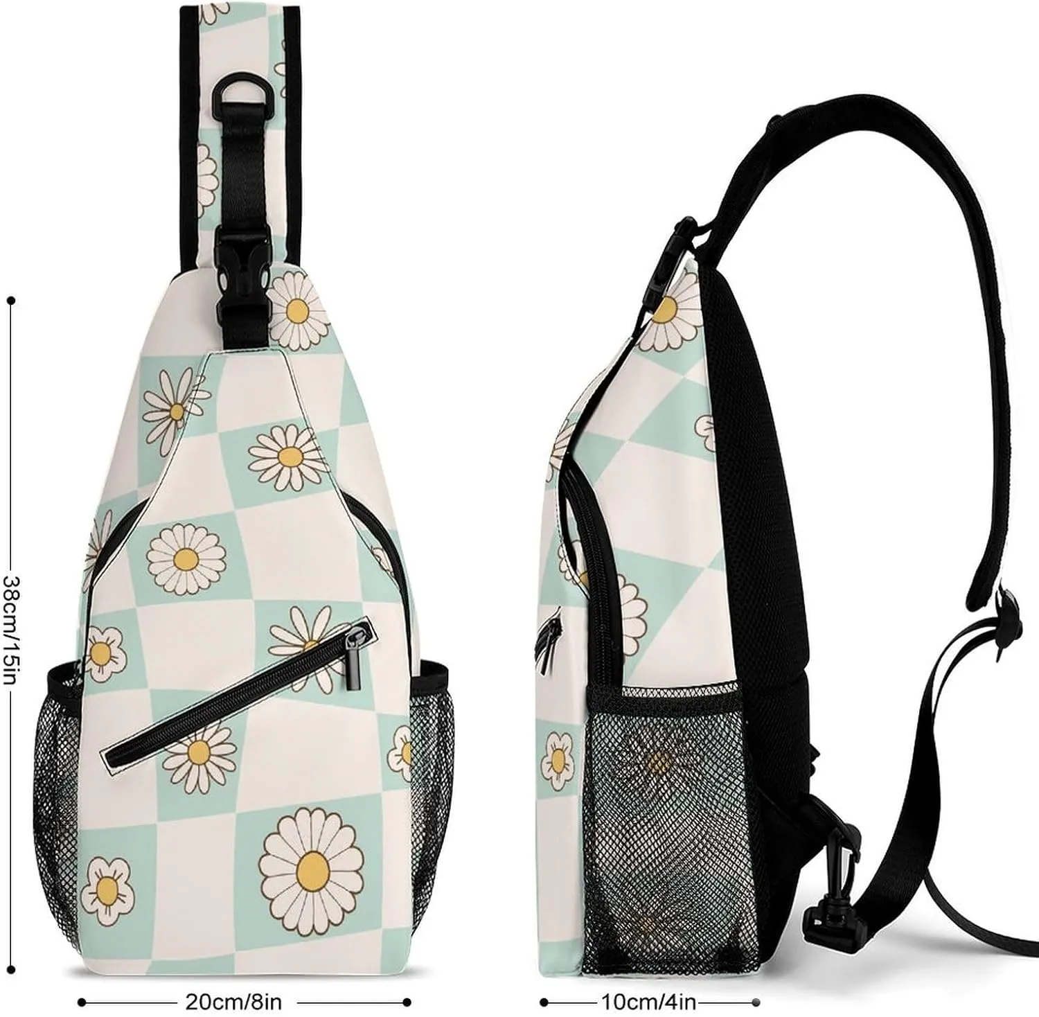 Checkerboard-style-retro Crossbody Sling Backpack, Shoulder Bag Chest Bag for Travel Sport Running, 38x20cm