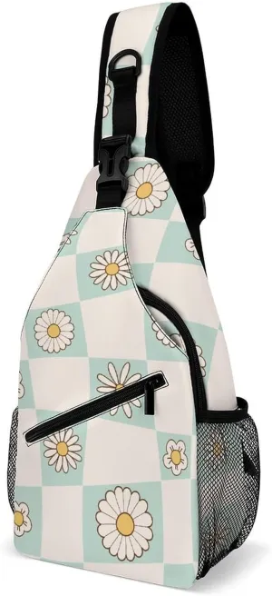 Checkerboard-style-retro Crossbody Sling Backpack, Shoulder Bag Chest Bag for Travel Sport Running, 38x20cm