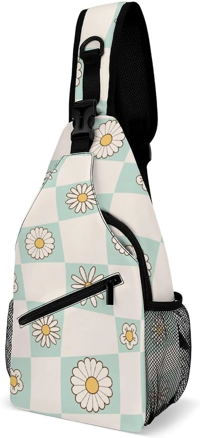 Checkerboard-style-retro Crossbody Sling Backpack, Shoulder Bag Chest Bag for Travel Sport Running, 38x20cm