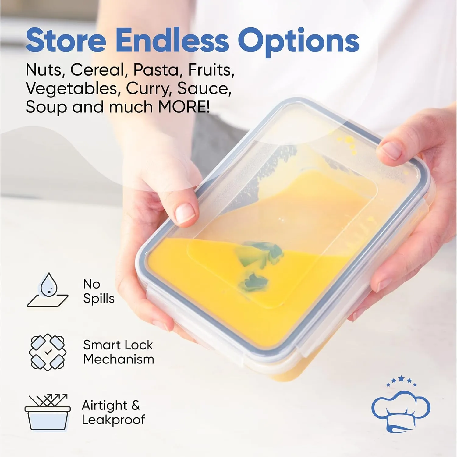 Chef's Path 32 Piece Airtight Food Storage Containers with Easy Snap Lids, 16 Containers and Lids, Stackable Kitchen and Pantry Canisters for Meal Prep and Food Storage - Transparent