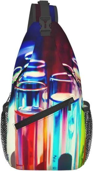 Chemistry Test Tube Print Sling Bag Crossbody Backpack For Women Men Hiking Travel Over The Shoulder Multipurpose Bag