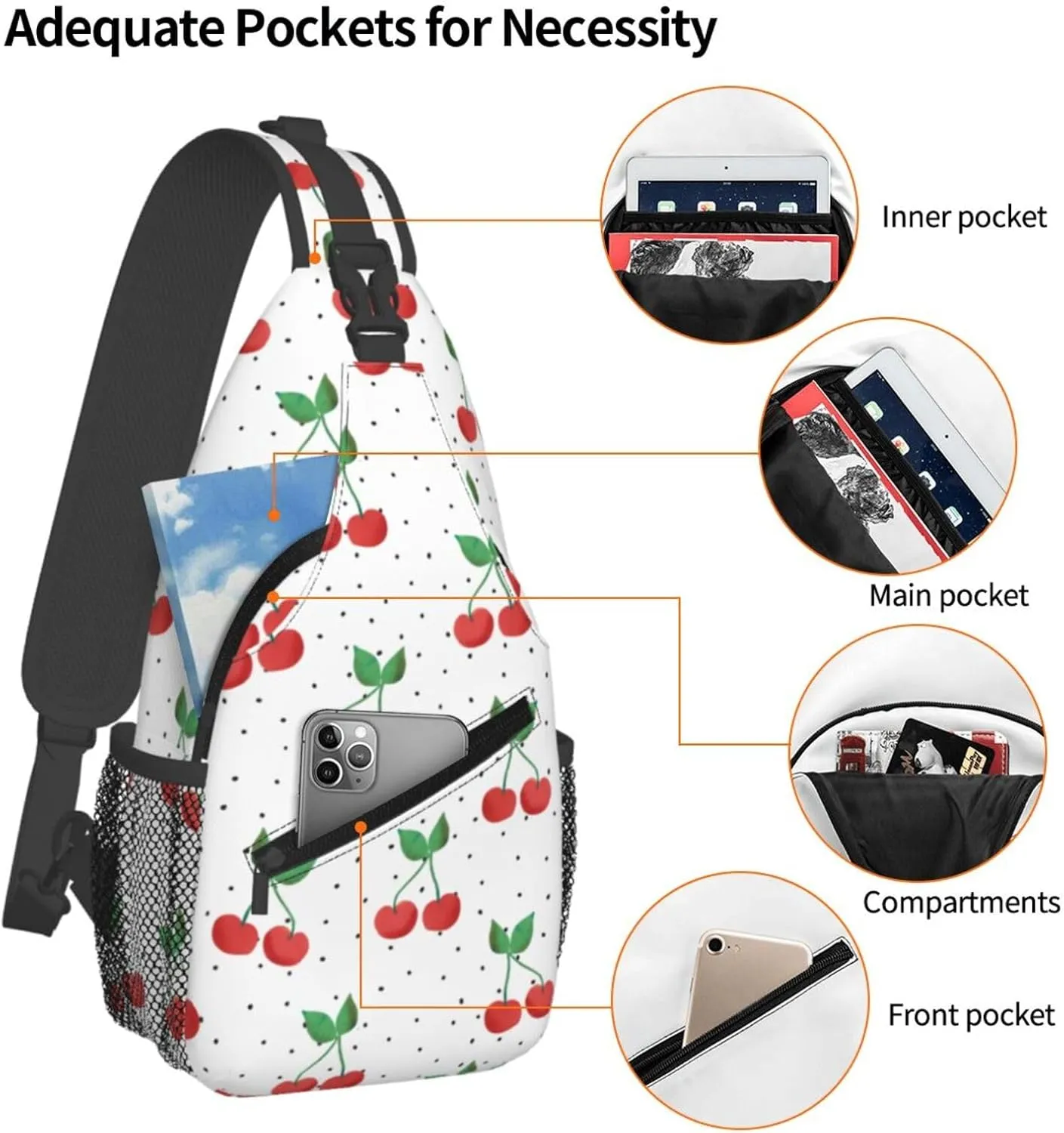 Cherry Crossbody Sling Bag For Women Men Cute Chest Bag Shoulder Bag Sling Backpack Casual Sport Daypack For Travel Hiking