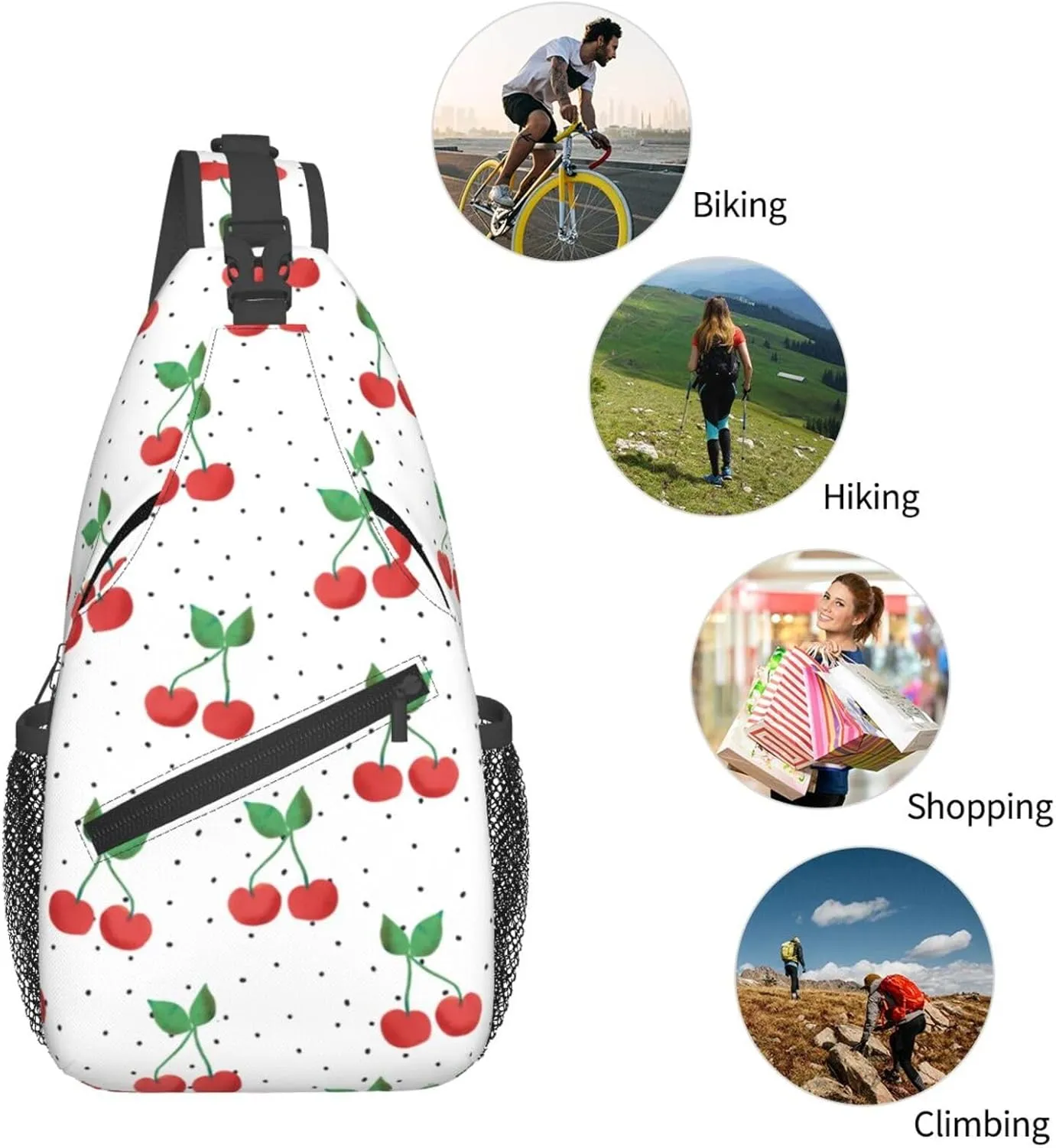 Cherry Crossbody Sling Bag For Women Men Cute Chest Bag Shoulder Bag Sling Backpack Casual Sport Daypack For Travel Hiking