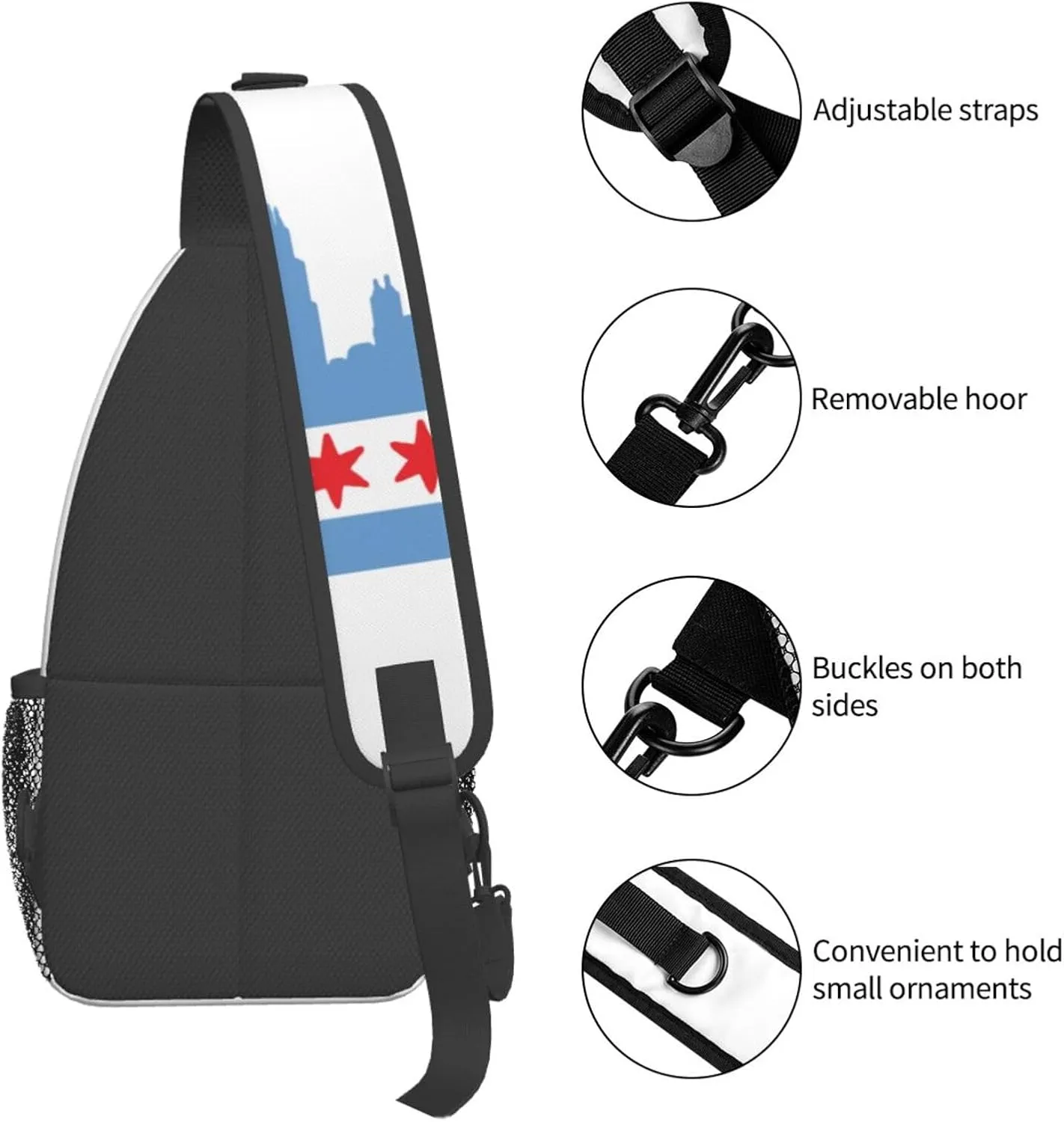 Chicago Crossbody Bag Chicago Flag Shoulder Bag Backpack Chicagoan Sling Bag Chicago Flag Chest Casual Daypack Bag