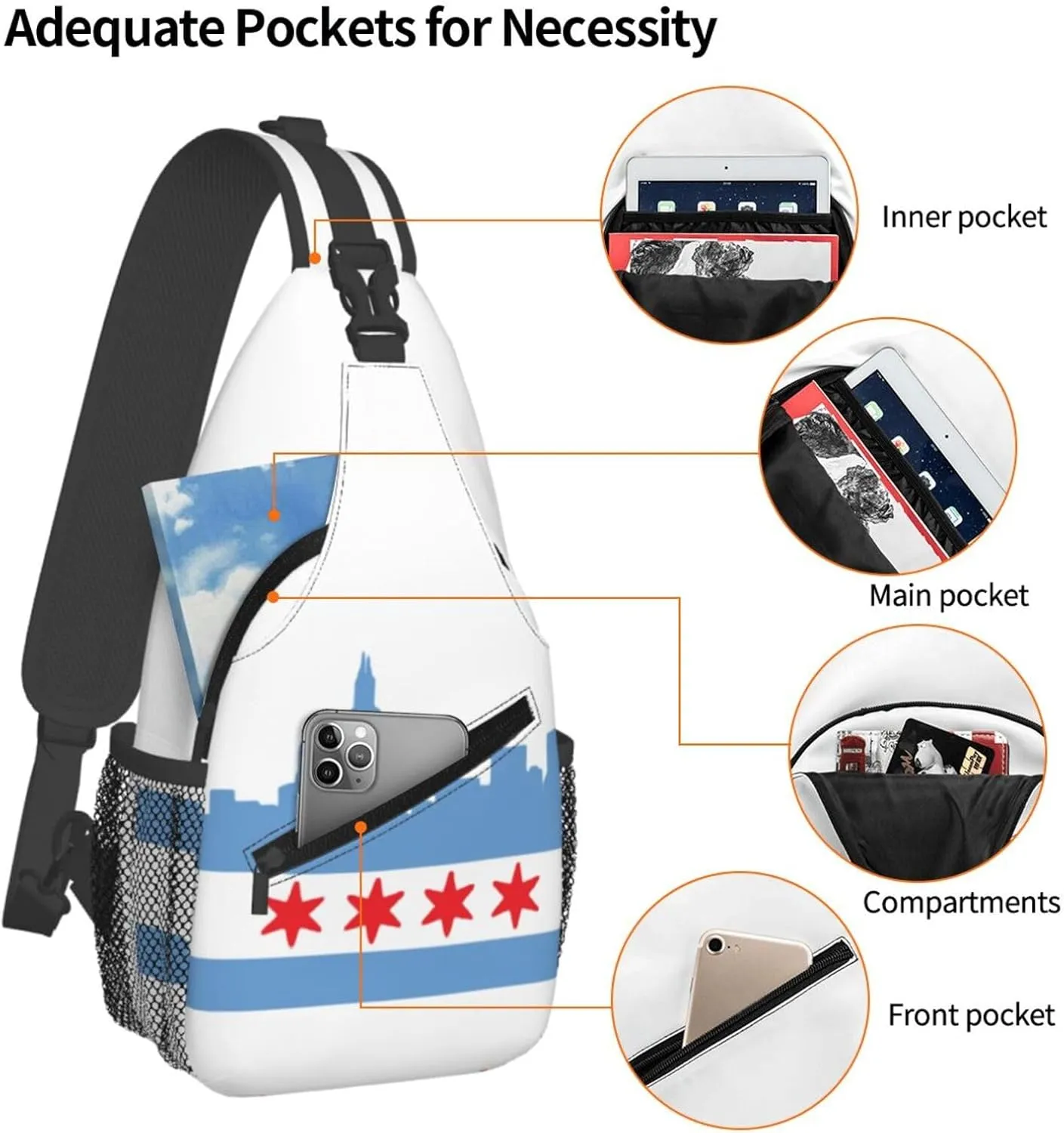 Chicago Crossbody Bag Chicago Flag Shoulder Bag Backpack Chicagoan Sling Bag Chicago Flag Chest Casual Daypack Bag