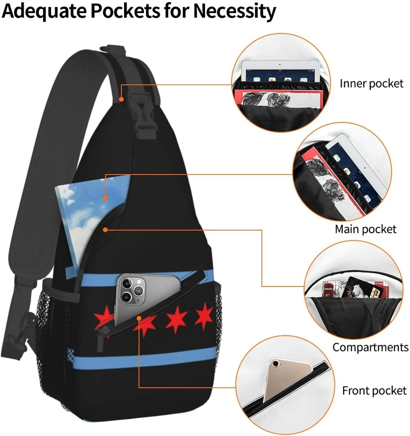Chicago Crossbody Bag Chicago Flag Shoulder Bag Backpack Chicagoan Sling Bag Chicago Flag Chest Casual Daypack Bag