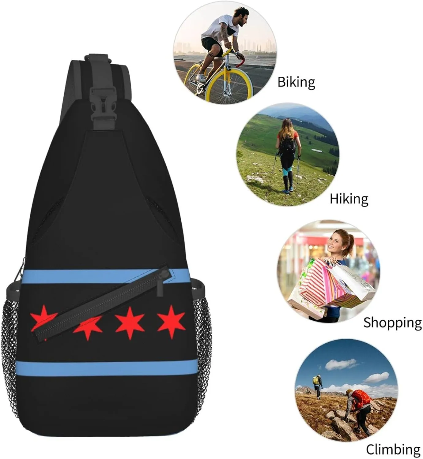 Chicago Crossbody Bag Chicago Flag Shoulder Bag Backpack Chicagoan Sling Bag Chicago Flag Chest Casual Daypack Bag