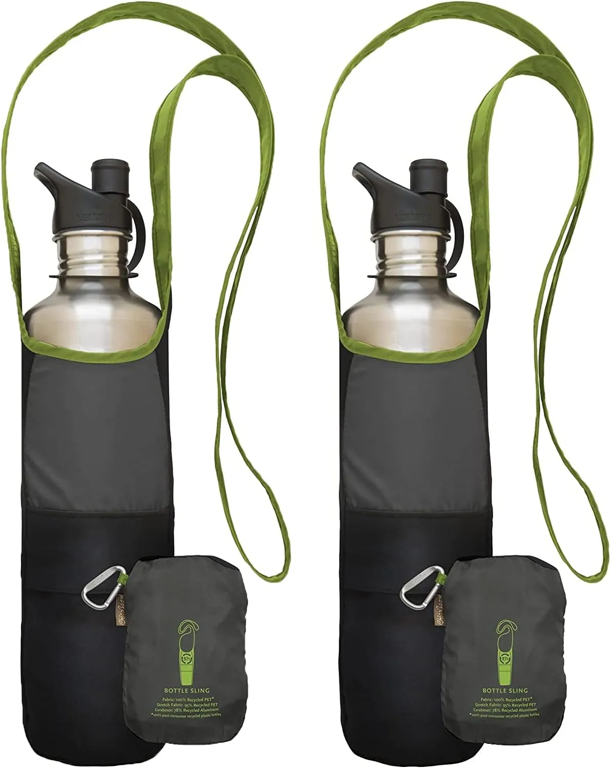ChicoBag rePETe Water Bottle Sling w/Strap, Carabiner Clip, Built-In Pouch, & Convenient Pockets | Eco-Conscious | Perfect for Walks, Hikes, Outdoor Festivals | Limestone (Pack of 2)
