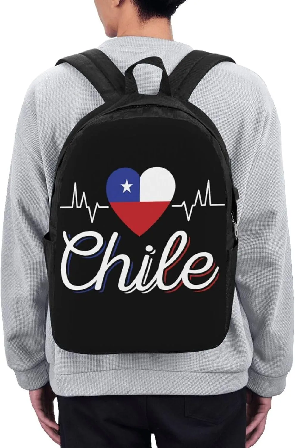Chile Chilean Flag Hearts Beats Laptop Backpacks Travel Backpack Casual Business Daypack Sport Rucksack Computer Bag Fits up to 17 Inch Notebook with USB Port