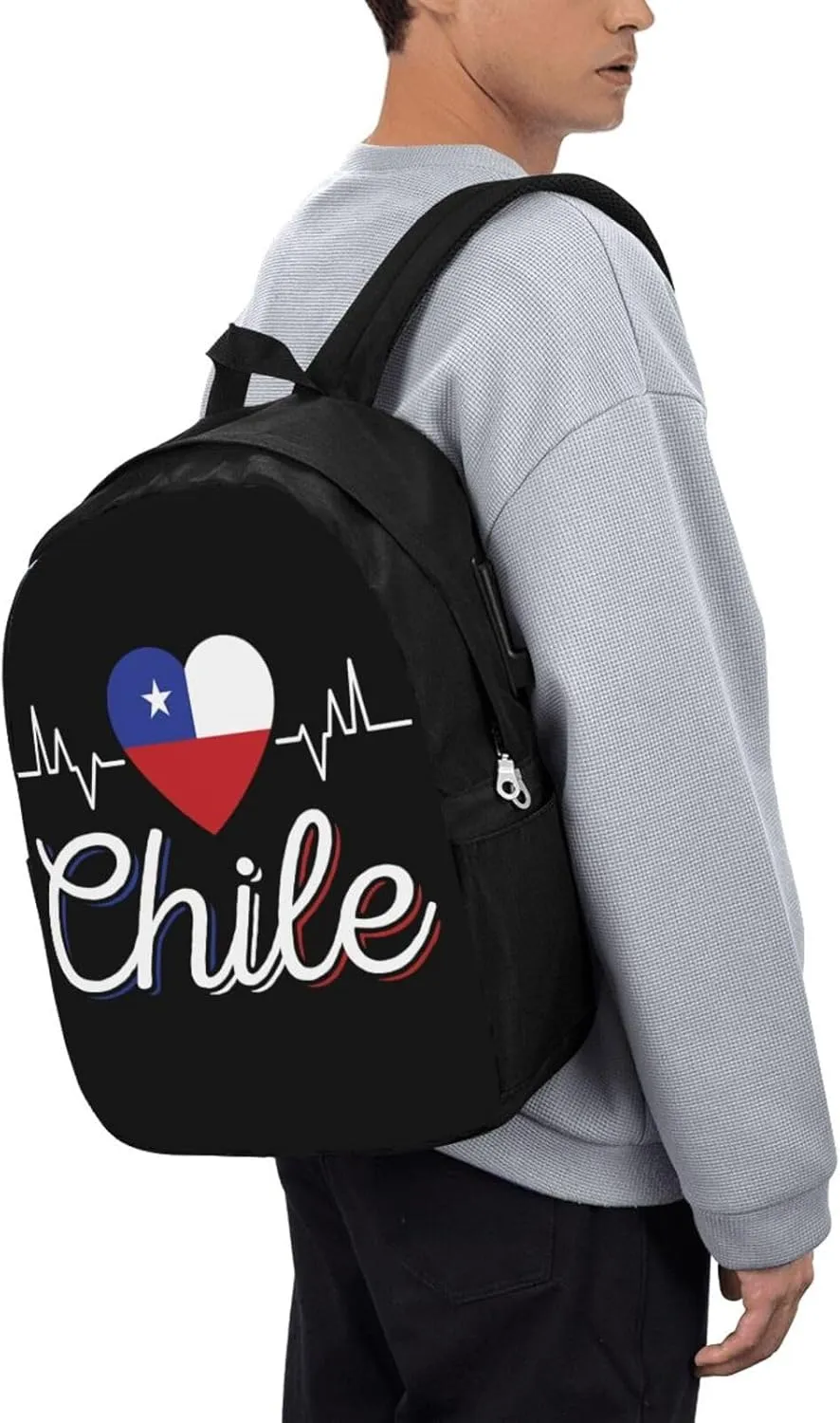 Chile Chilean Flag Hearts Beats Laptop Backpacks Travel Backpack Casual Business Daypack Sport Rucksack Computer Bag Fits up to 17 Inch Notebook with USB Port
