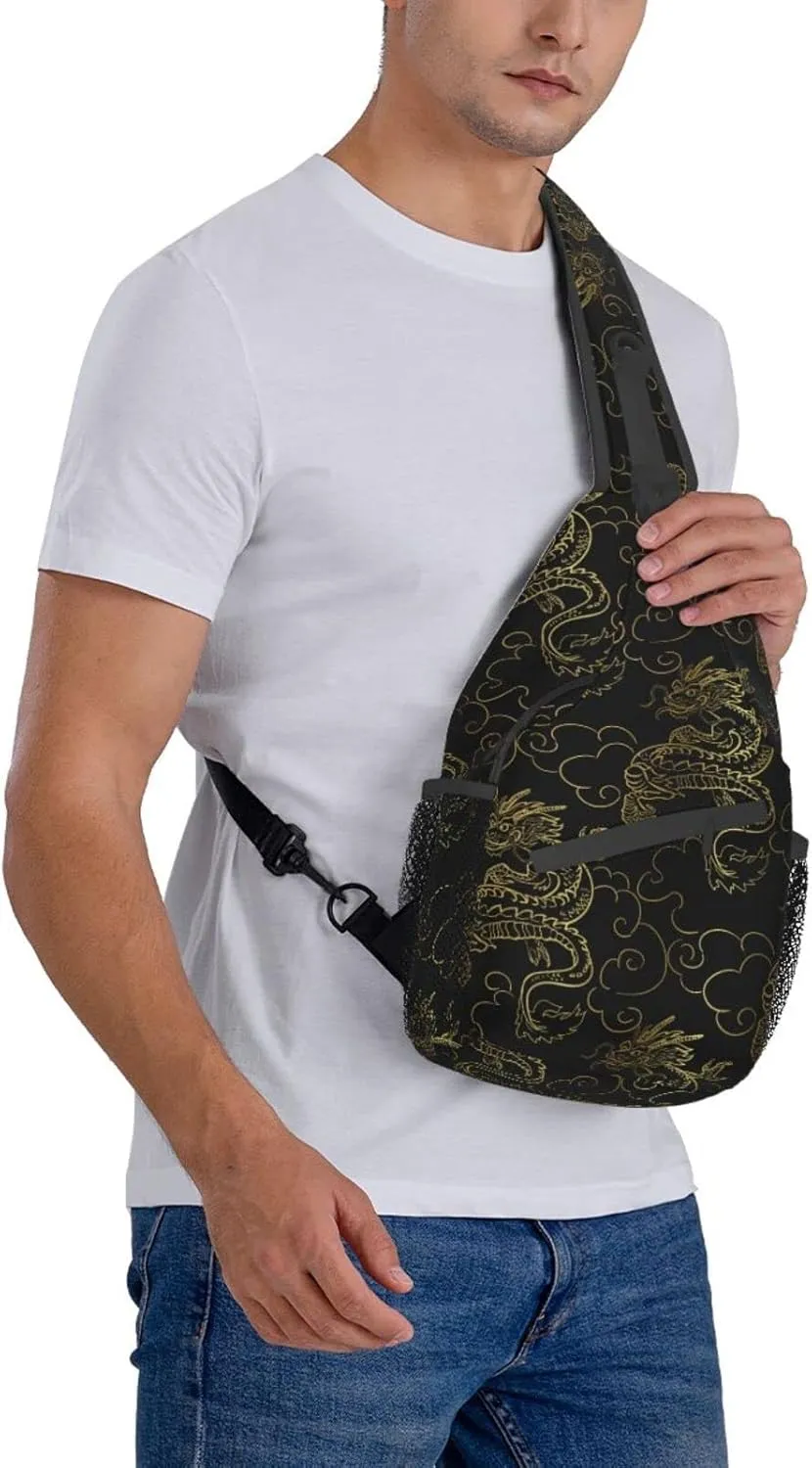 Chinese Japanese Dragon Sling Bag Sling Backpack Crossbody Chest Bag Daypack for Women Men Hiking Travel