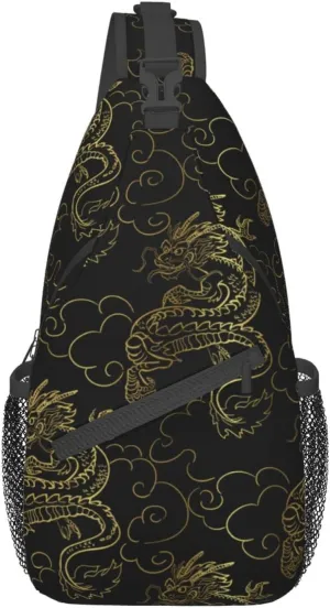 Chinese Japanese Dragon Sling Bag Sling Backpack Crossbody Chest Bag Daypack for Women Men Hiking Travel