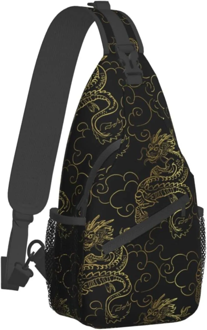 Chinese Japanese Dragon Sling Bag Sling Backpack Crossbody Chest Bag Daypack for Women Men Hiking Travel