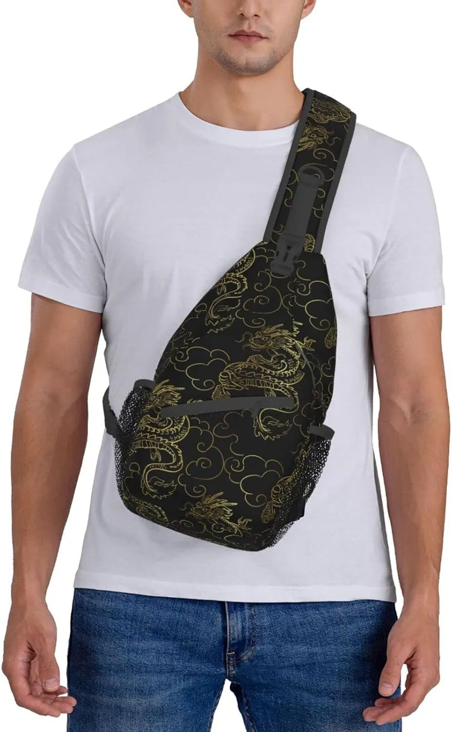 Chinese Japanese Dragon Sling Bag Sling Backpack Crossbody Chest Bag Daypack for Women Men Hiking Travel