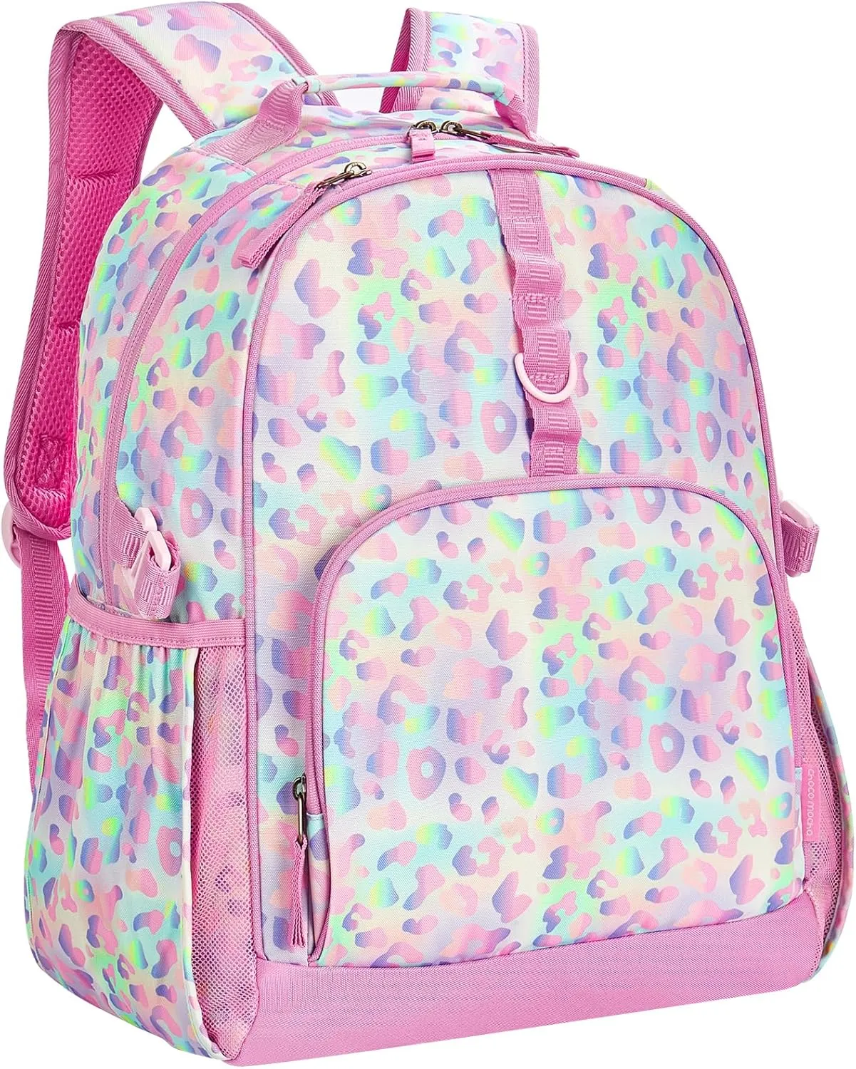 Choco Mocha Cheetah Backpack for Girls, Kids School Backpacks Girls Backpacks Ages 6-8, Kindergarten Bookbag Girl Elementary School Bag 17 Inch, Pink Purple