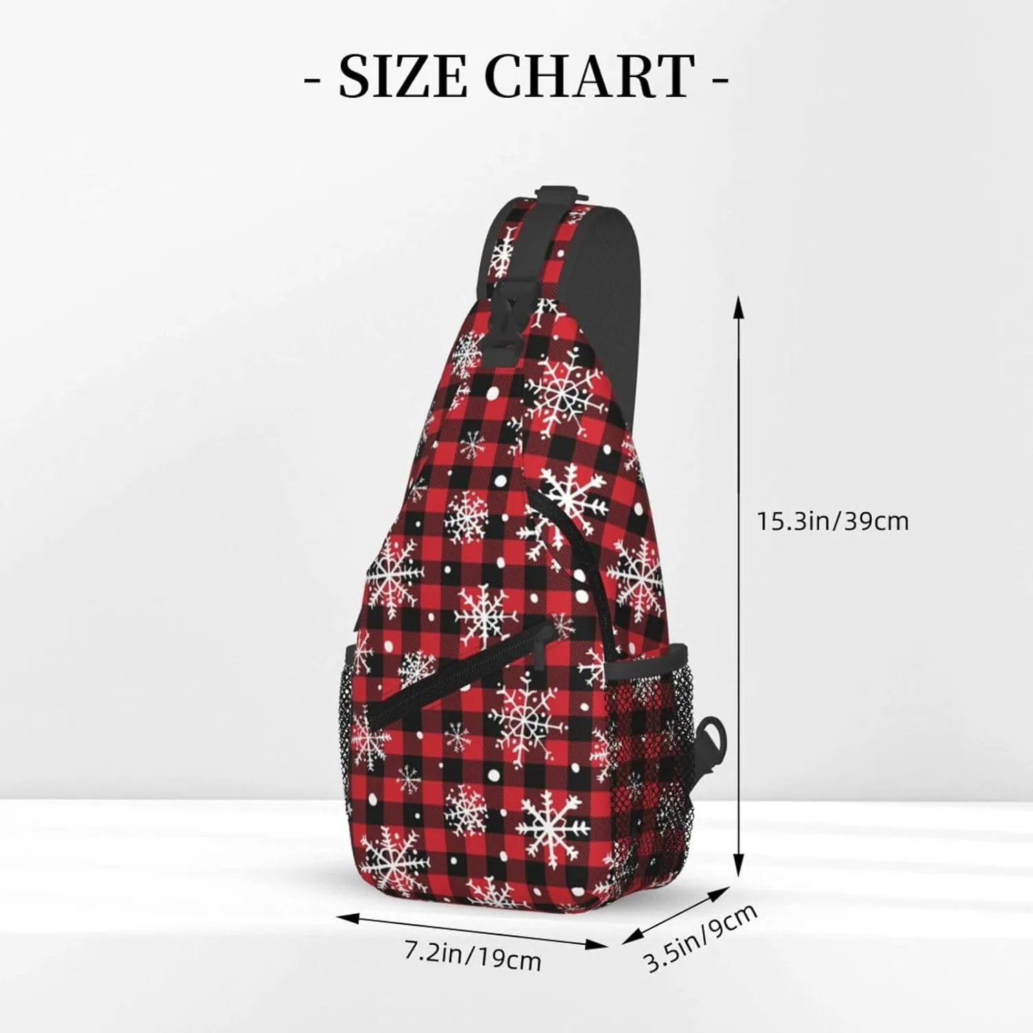 Christmas Buffalo Plaid With Snowflake Crossbody Sling Bag For Women Men Adjustable Christmas New Year Chest Bag Shoulder Bag Sling Backpack Daypack For Sport Travel Hiking