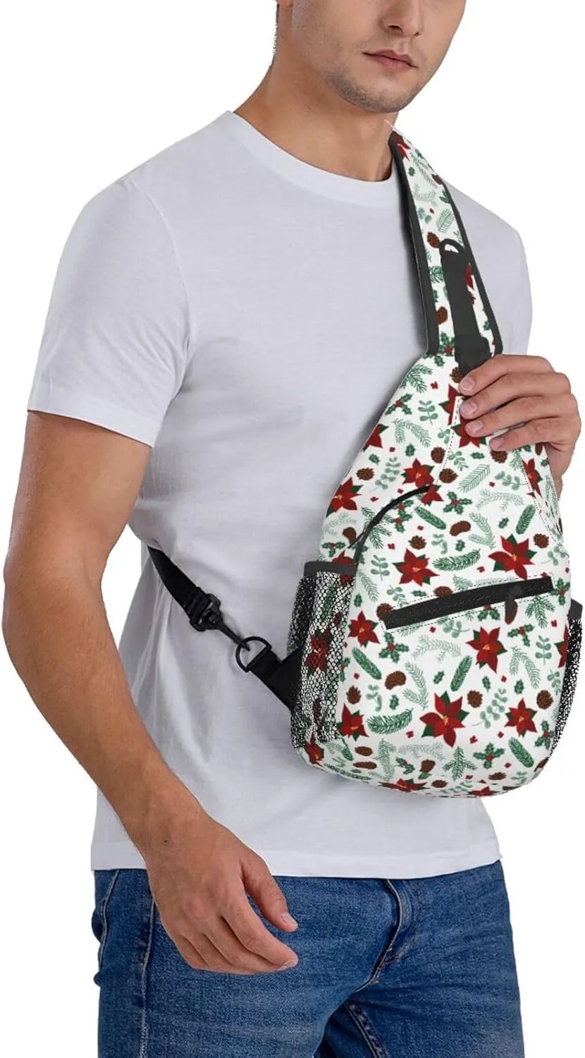 Christmas Crossbody Sling Bag For Women & Men - Adjustable Flowers Berries Chest Shoulder Sling Backpack Merry Xmas Daypack - Christmas Gifts