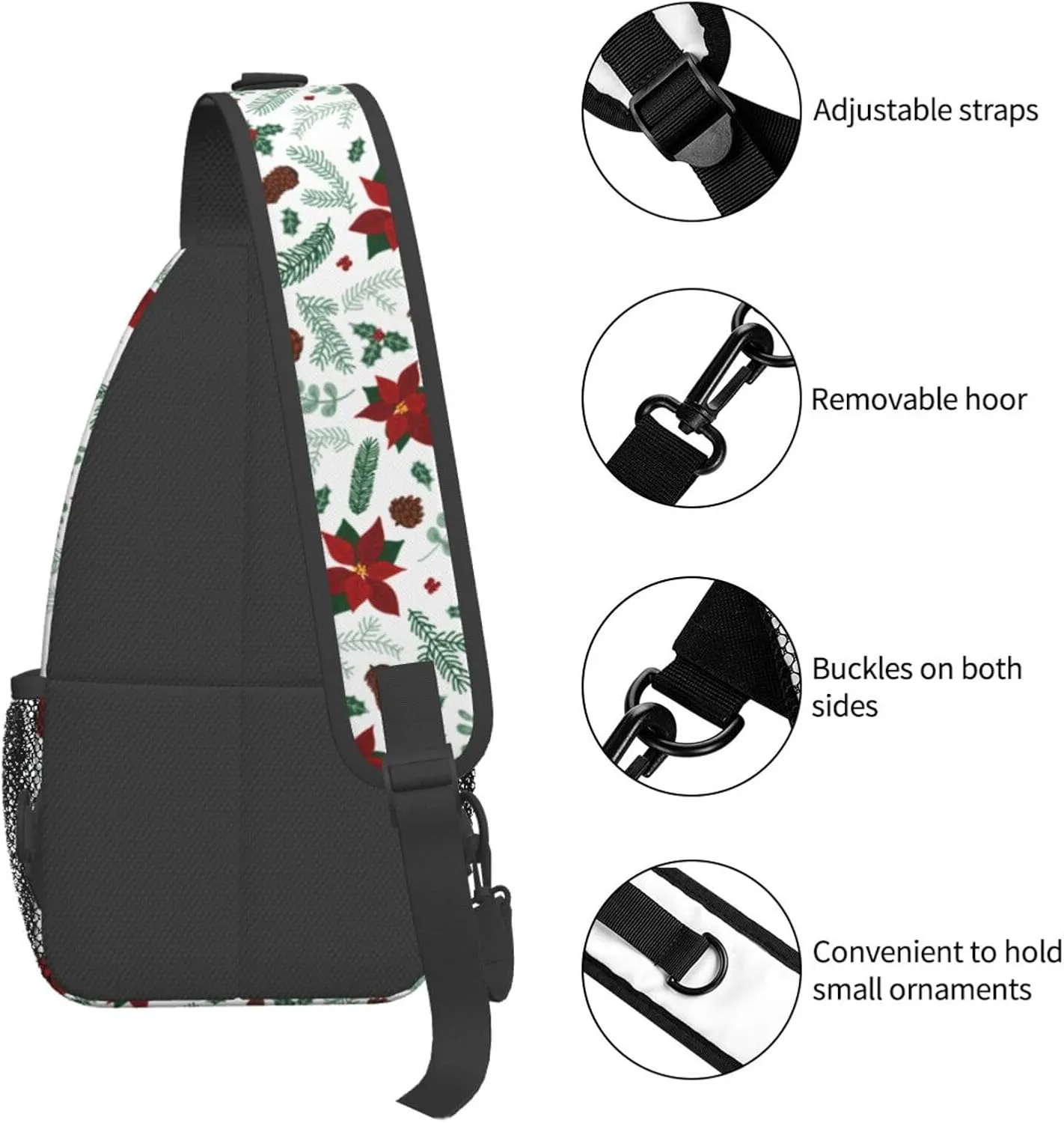 Christmas Crossbody Sling Bag For Women & Men - Adjustable Flowers Berries Chest Shoulder Sling Backpack Merry Xmas Daypack - Christmas Gifts