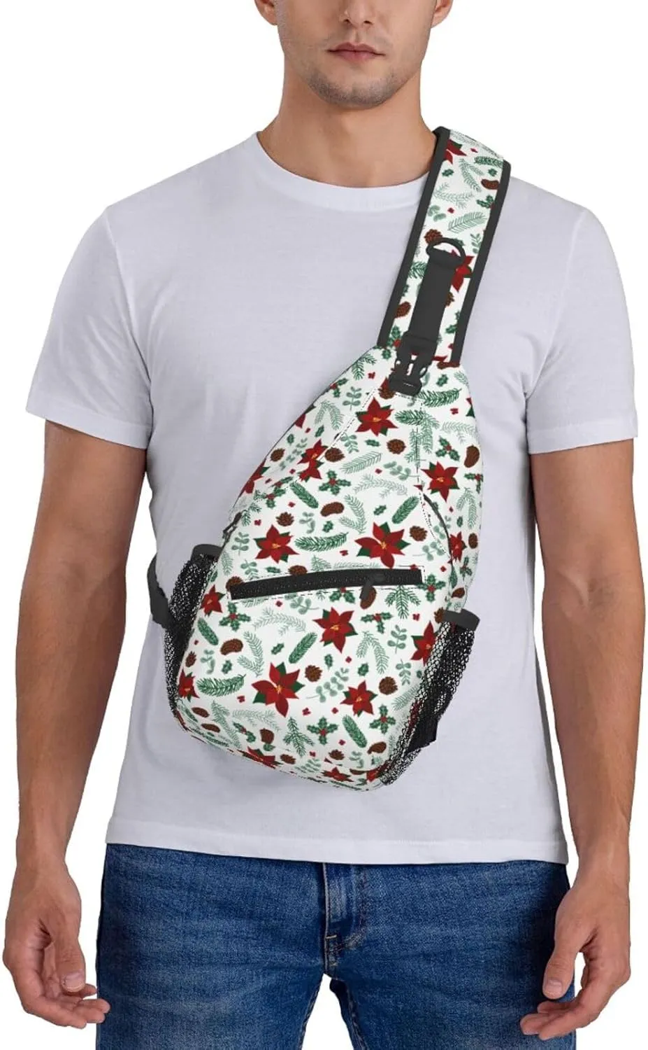 Christmas Crossbody Sling Bag For Women & Men - Adjustable Flowers Berries Chest Shoulder Sling Backpack Merry Xmas Daypack - Christmas Gifts