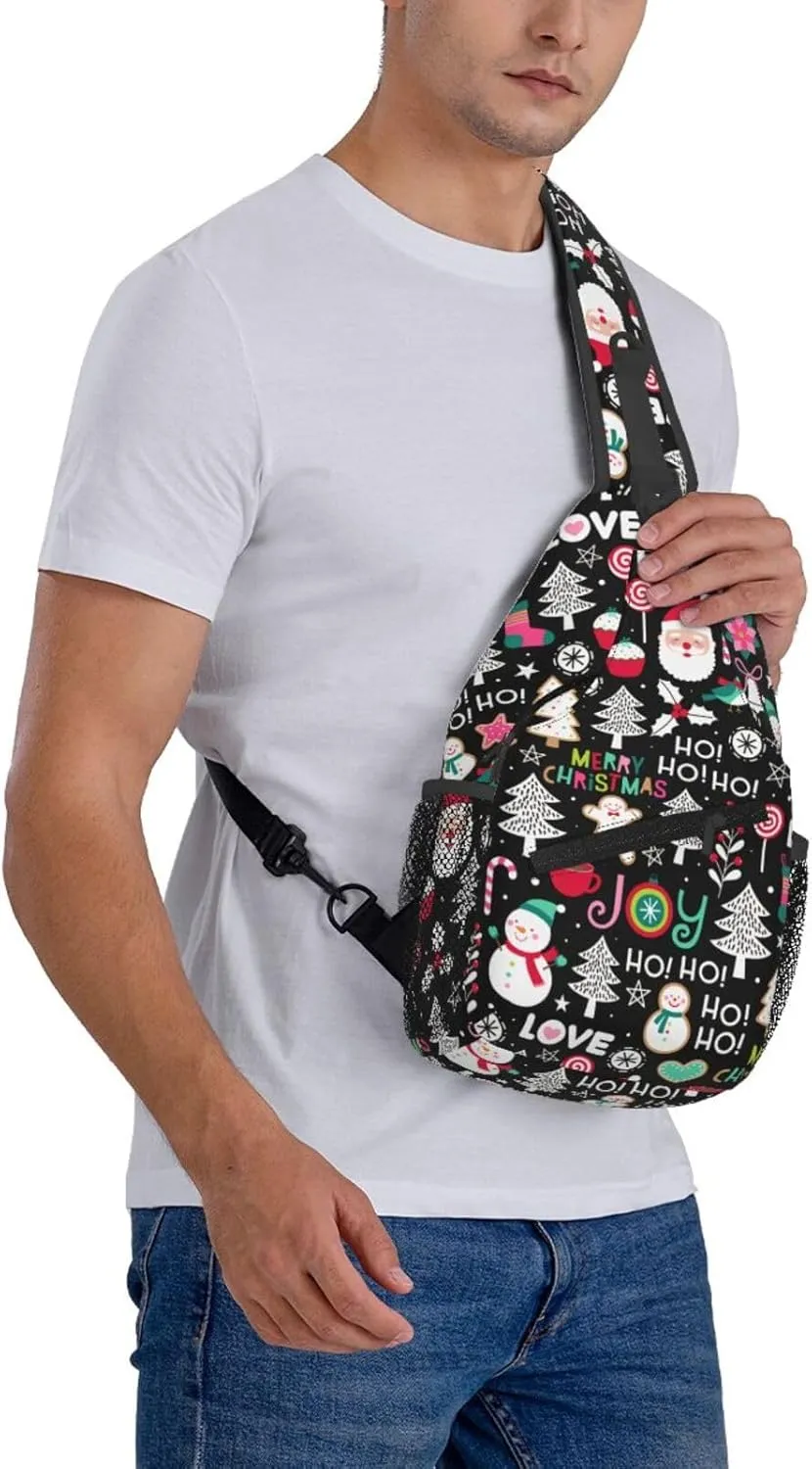 Christmas Crossbody Sling Bag For Women & Men - Adjustable Snowman Chest Shoulder Bag Sling Backpack Merry Xmas Daypack Gift