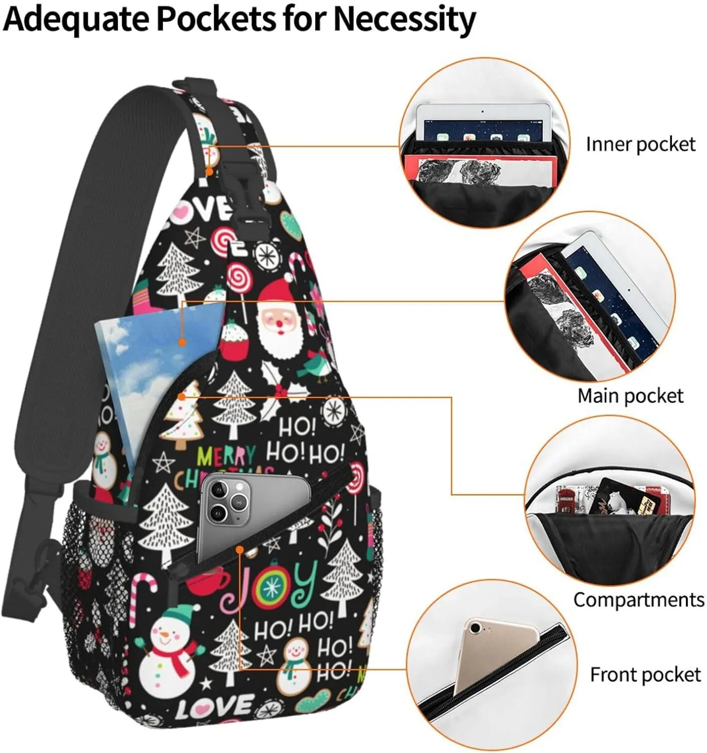 Christmas Crossbody Sling Bag For Women & Men - Adjustable Snowman Chest Shoulder Bag Sling Backpack Merry Xmas Daypack Gift