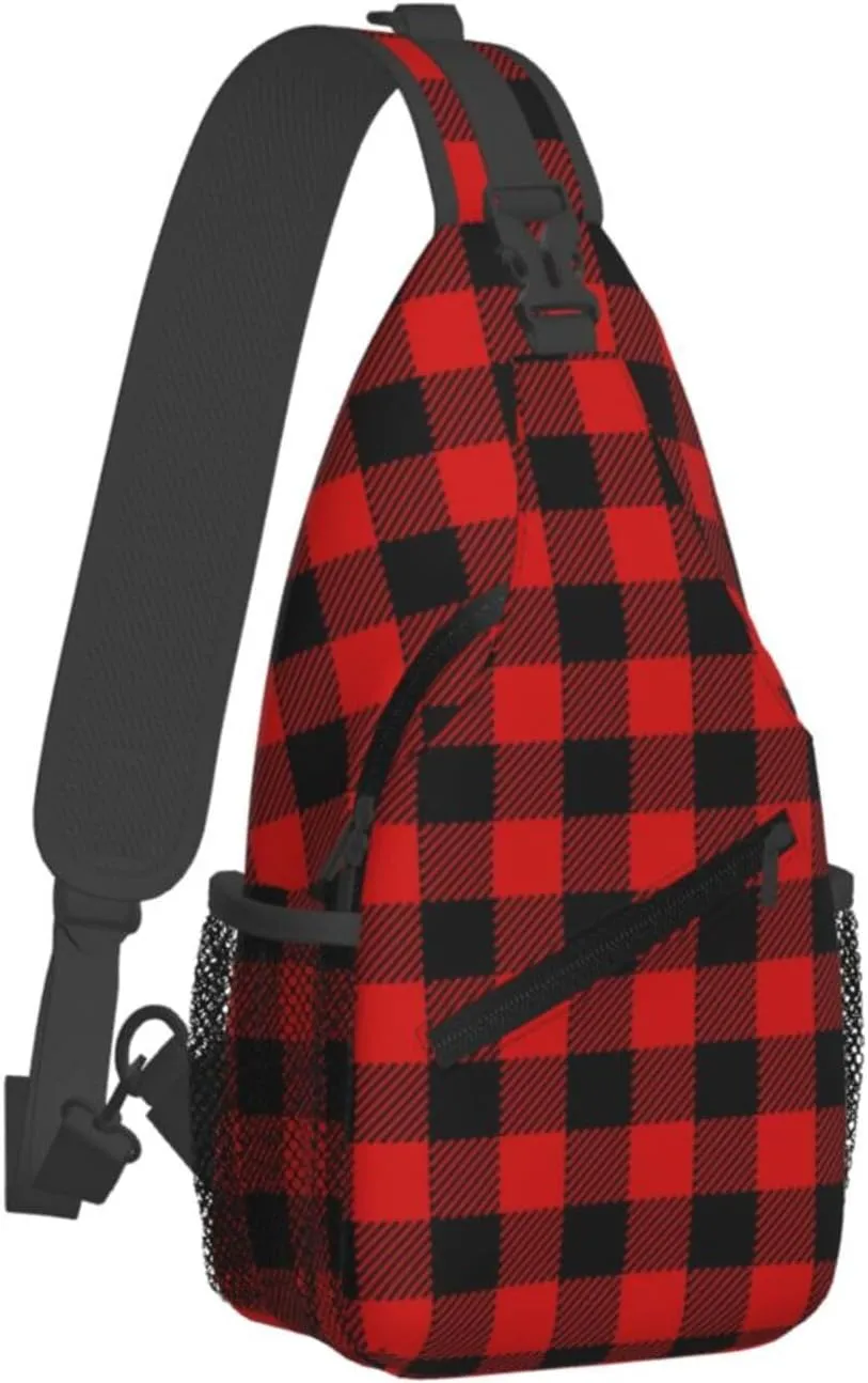 Christmas Crossbody Sling Bag For Women Men Adjustable Buffalo Plaid Chest Bag Shoulder Bag Sling Backpack Merry Xmas Daypack Christmas Gifts