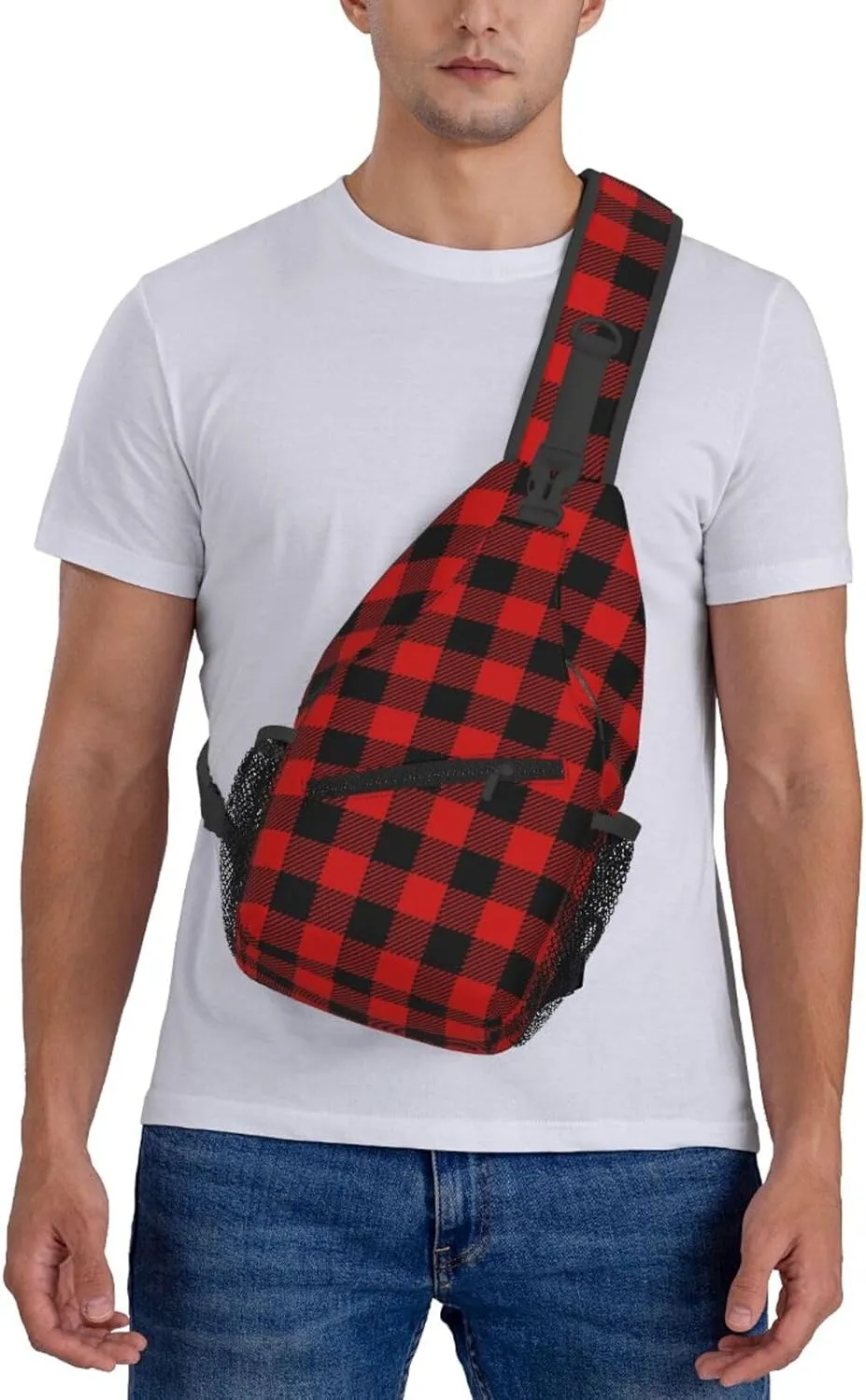 Christmas Crossbody Sling Bag For Women Men Adjustable Buffalo Plaid Chest Bag Shoulder Bag Sling Backpack Merry Xmas Daypack Christmas Gifts