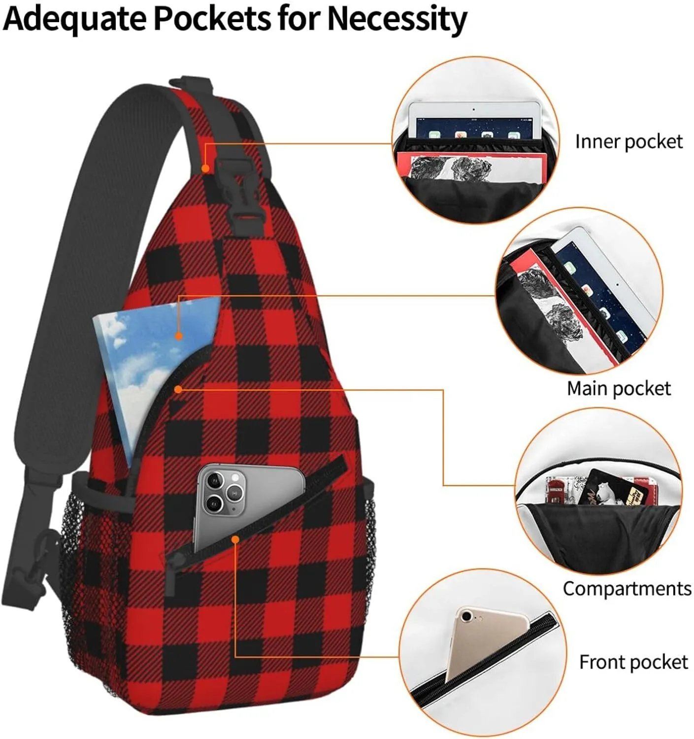 Christmas Crossbody Sling Bag For Women Men Adjustable Buffalo Plaid Chest Bag Shoulder Bag Sling Backpack Merry Xmas Daypack Christmas Gifts