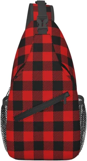 Christmas Crossbody Sling Bag For Women Men Adjustable Buffalo Plaid Chest Bag Shoulder Bag Sling Backpack Merry Xmas Daypack Christmas Gifts