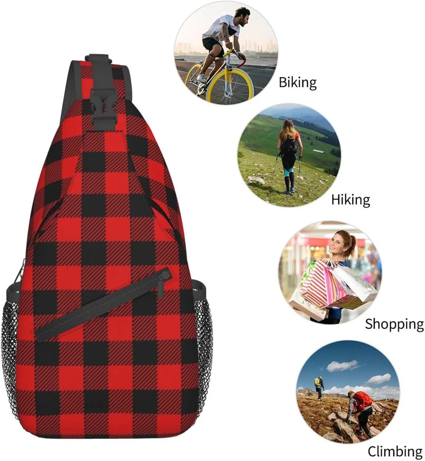 Christmas Crossbody Sling Bag For Women Men Adjustable Buffalo Plaid Chest Bag Shoulder Bag Sling Backpack Merry Xmas Daypack Christmas Gifts