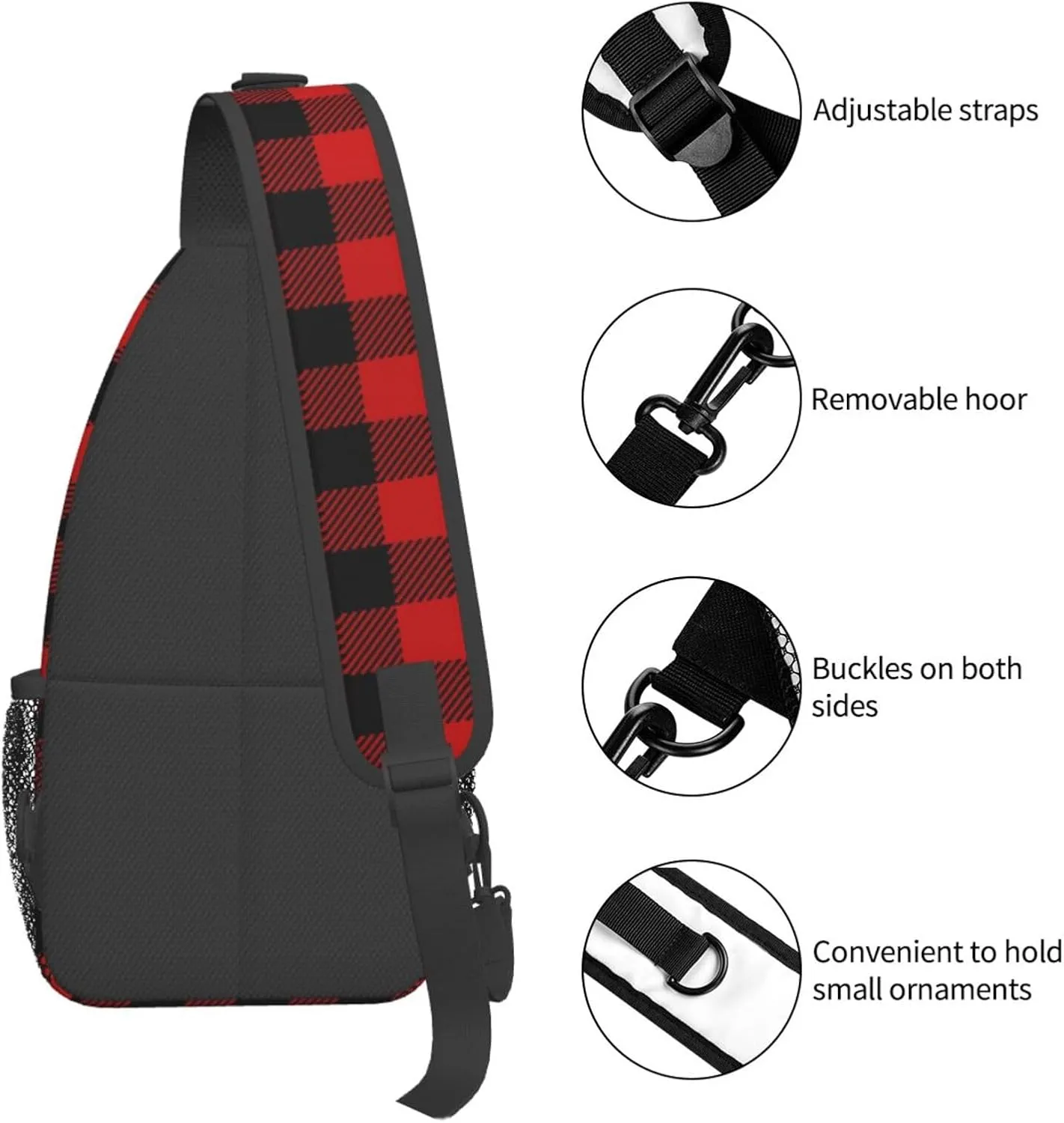 Christmas Crossbody Sling Bag For Women Men Adjustable Buffalo Plaid Chest Bag Shoulder Bag Sling Backpack Merry Xmas Daypack Christmas Gifts