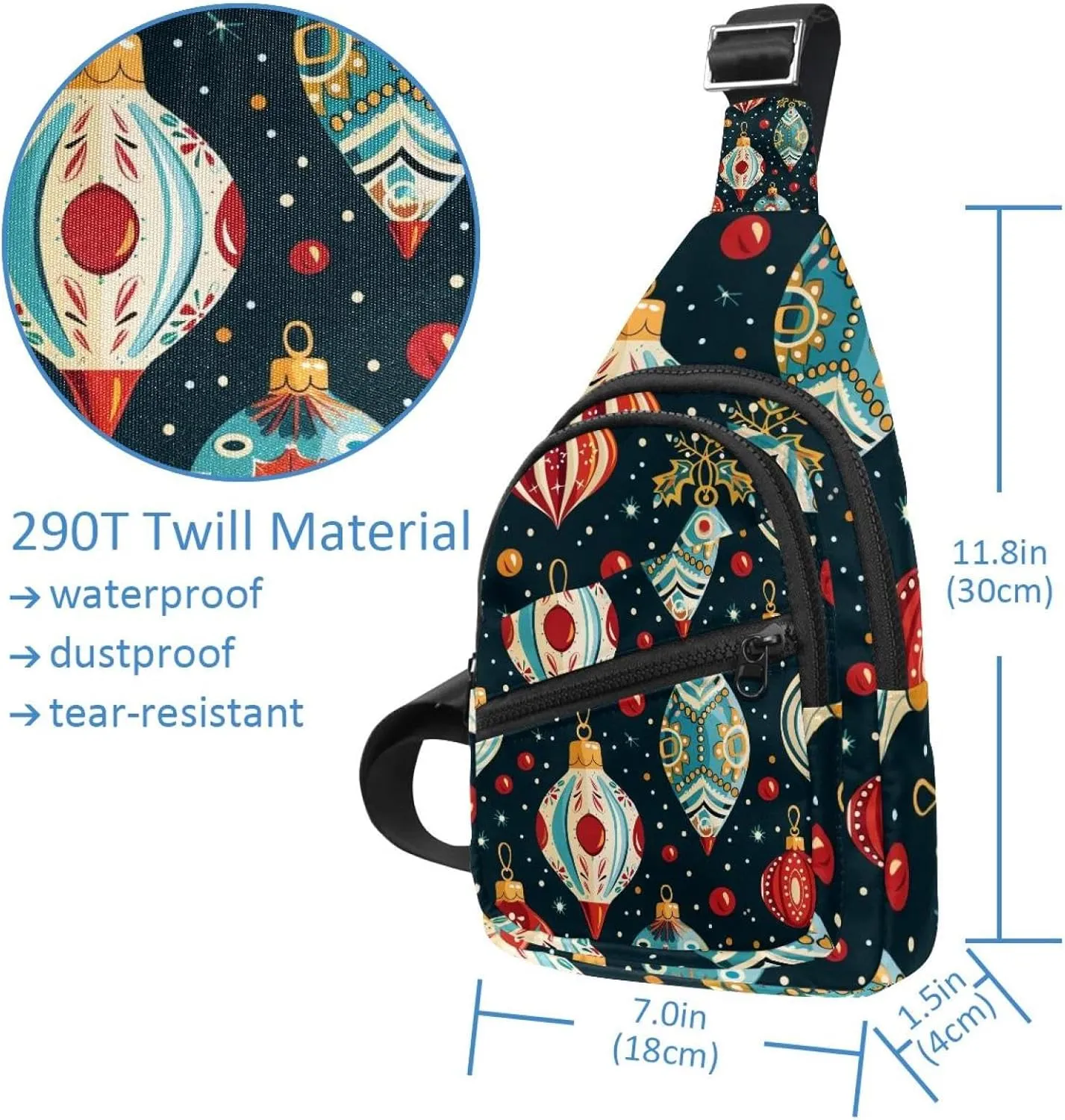 Christmas Ornament Crossbody Bag with Adjustable Shoulder Strap, Shoulder Bag for Men and Women Sling Backpack for Travel, Cycling, Work, Sport