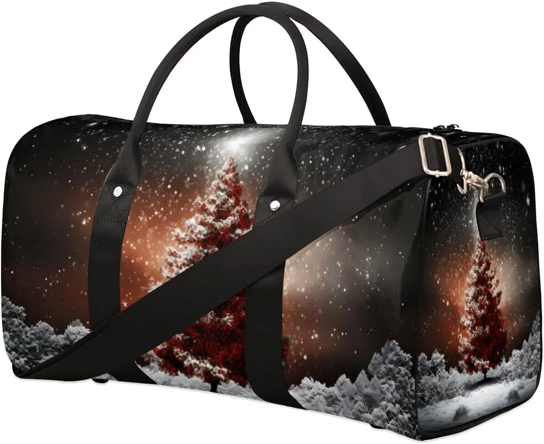 Christmas Pine Tree Travel Duffel Bag for Women Men Waterproof Foldable Overnight Weekender Bag Large Capacity Sports Gym Bag