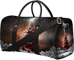 Christmas Pine Tree Travel Duffel Bag for Women Men Waterproof Foldable Overnight Weekender Bag Large Capacity Sports Gym Bag