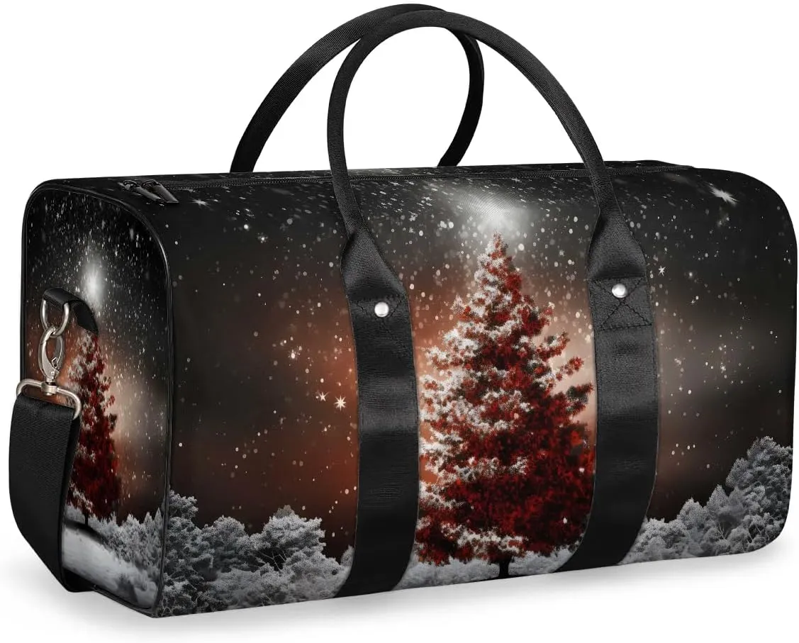 Christmas Pine Tree Travel Duffel Bag for Women Men Waterproof Foldable Overnight Weekender Bag Large Capacity Sports Gym Bag