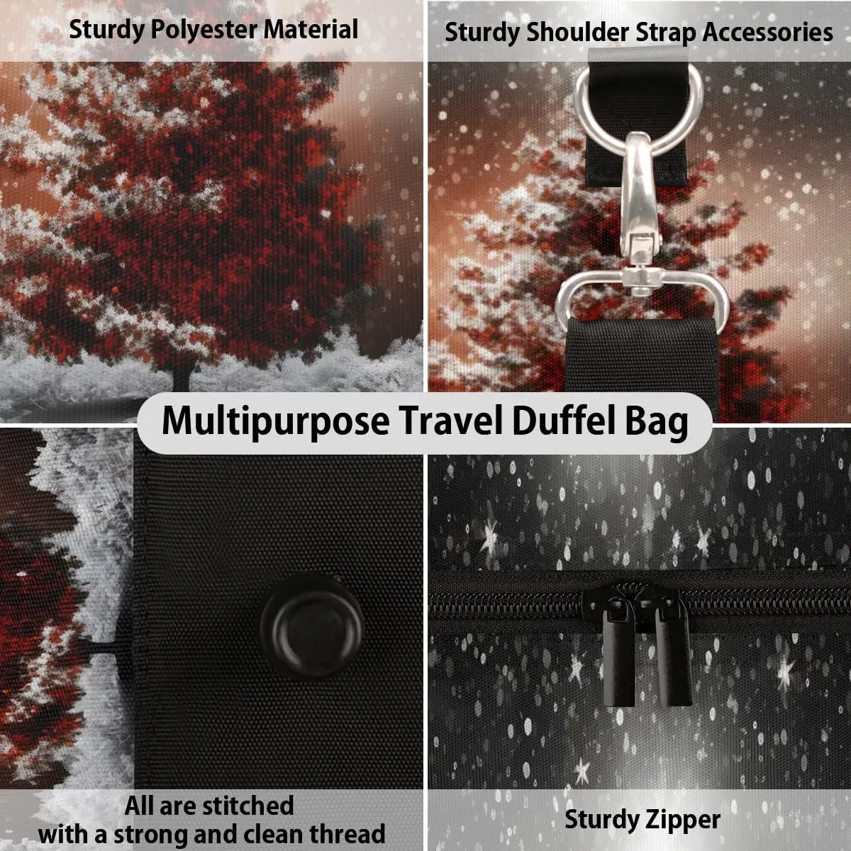 Christmas Pine Tree Travel Duffel Bag for Women Men Waterproof Foldable Overnight Weekender Bag Large Capacity Sports Gym Bag
