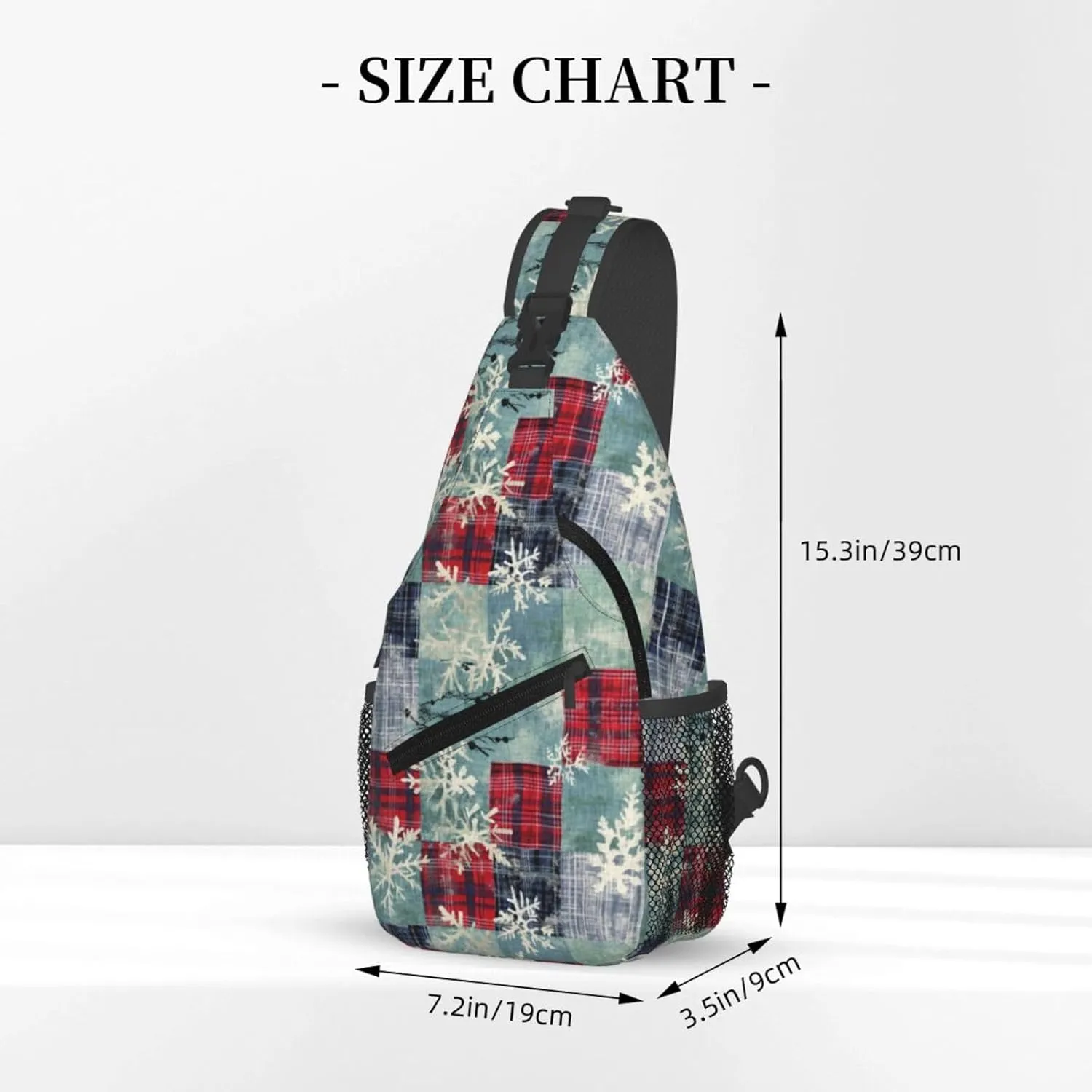 Christmas Snowflake and Plaid Crossbody Sling Bag for Women Men - Adjustable Chest Shoulder Backpack Daypack for New Year, Sport, Travel, Hiking