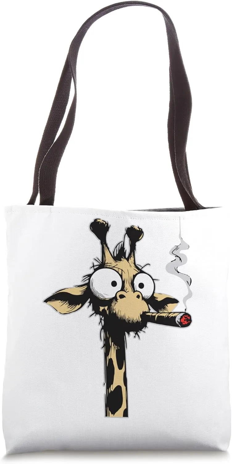 Cigar smoking giraffe funny animal Tote Bag