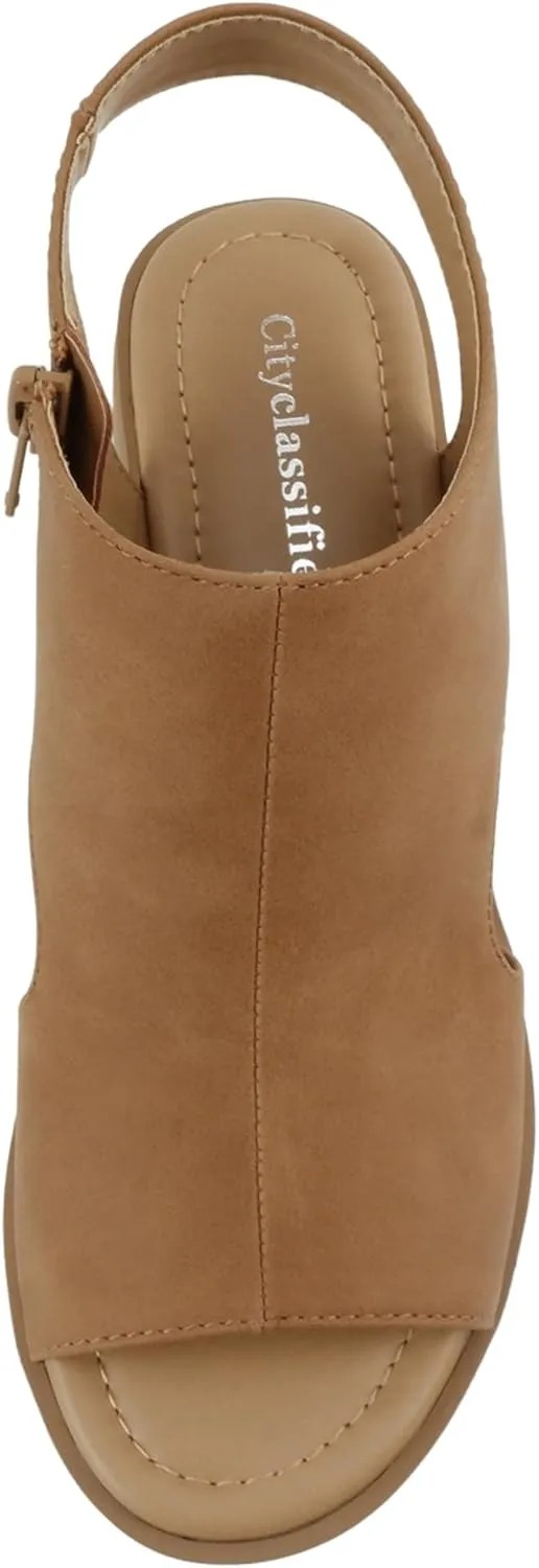 CITYCLASSIFIED “Elect” ~ Women’s Peep Toe Laser Cut Geometric Caged Slingback Ankle Strap Low Stacked Heel Ankle Bootie