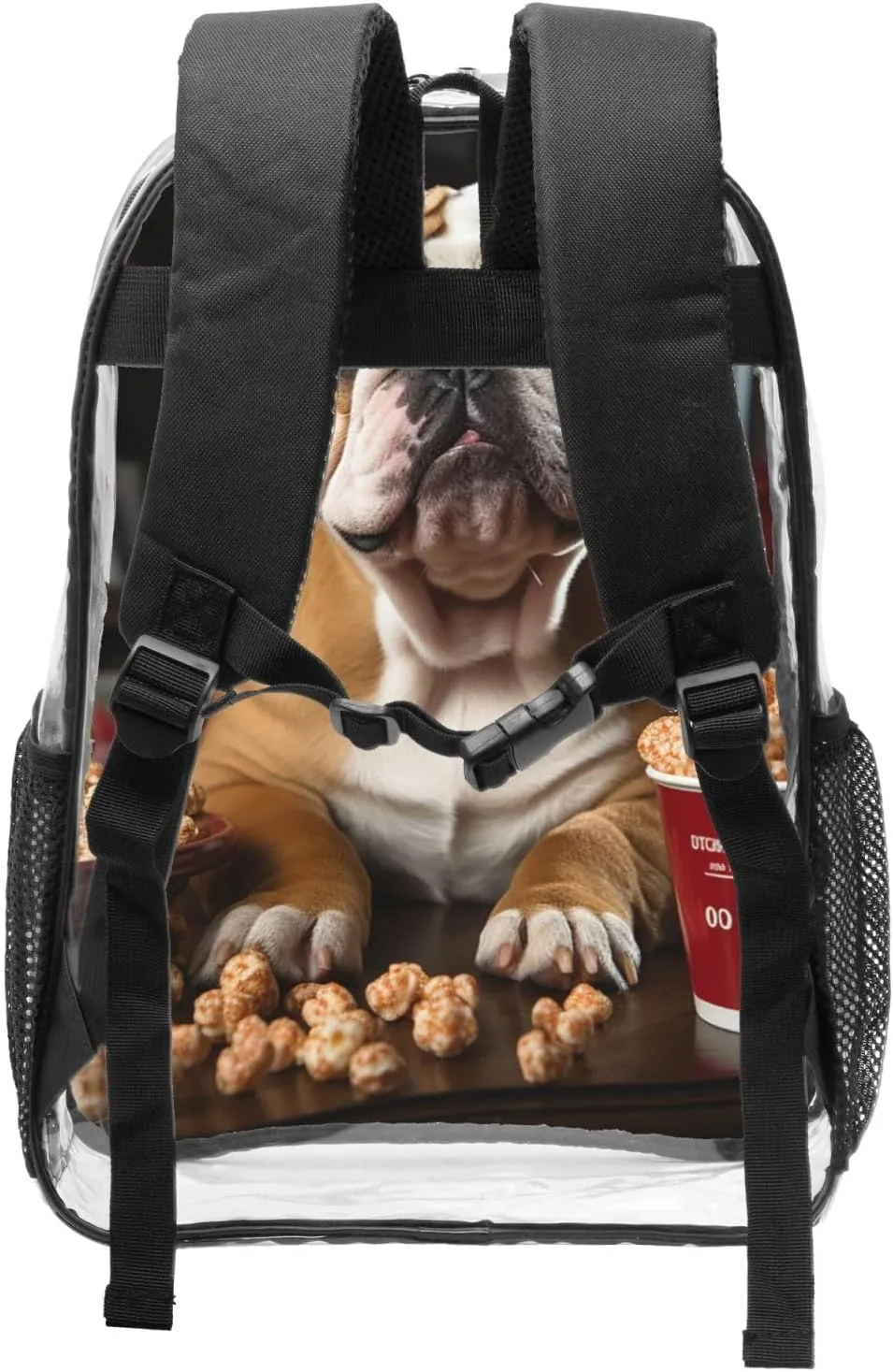 Clear Backpack Heavy Duty PVC Transparent Bookbag Bulldog Popcorn Backpack Daypack Laptop Backpack