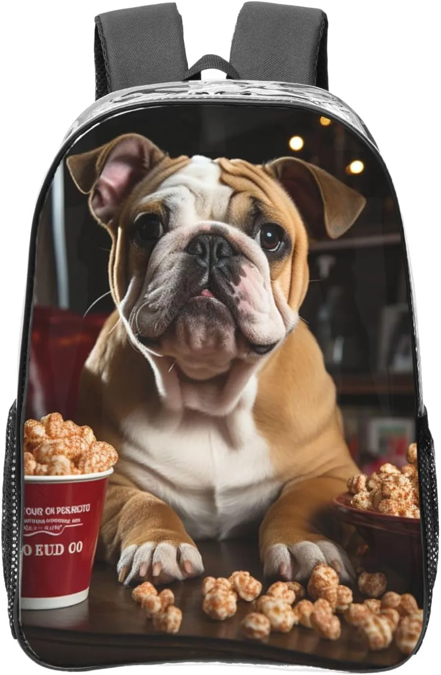 Clear Backpack Heavy Duty PVC Transparent Bookbag Bulldog Popcorn Backpack Daypack Laptop Backpack